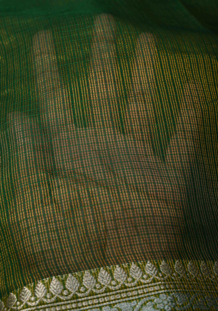 Green Kota Doria Tissue Cotton Saree with Sona Rupa Zari Border