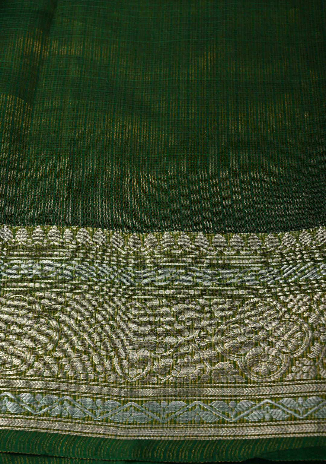 Green Kota Doria Tissue Cotton Saree with Sona Rupa Zari Border