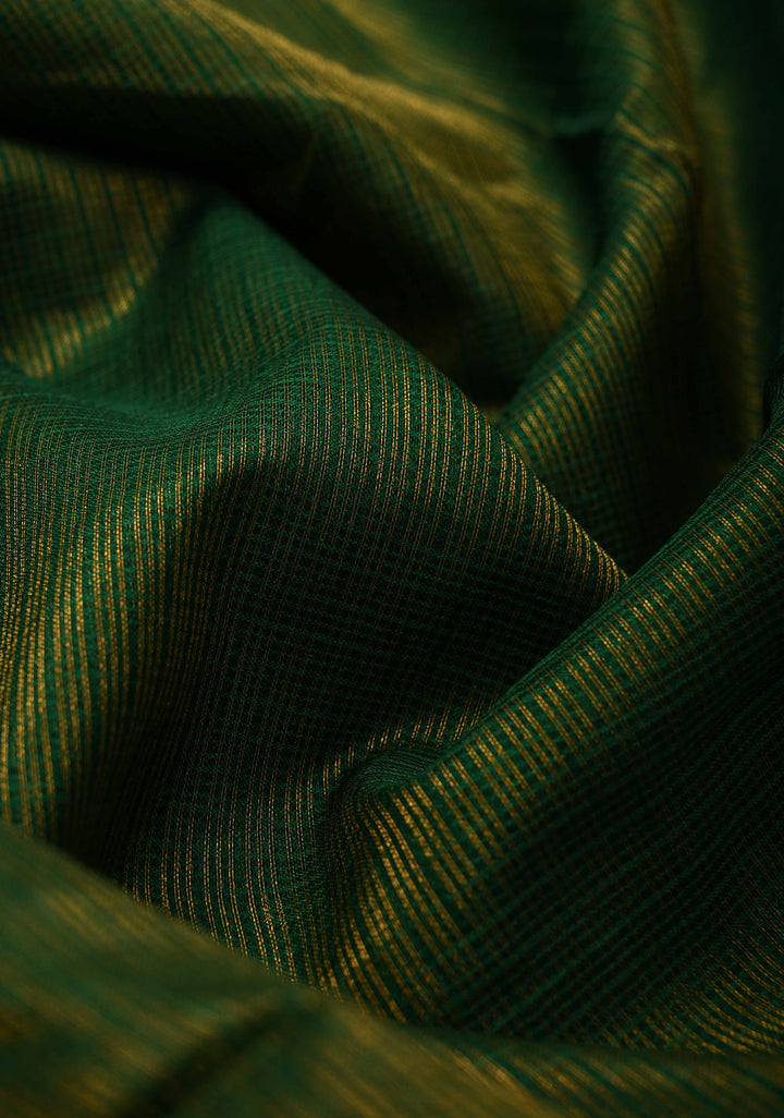Green Kota Doria Tissue Cotton Saree with Sona Rupa Zari Border