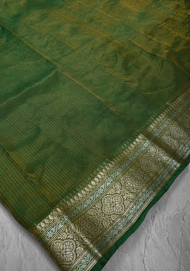 Green Kota Doria Tissue Cotton Saree with Sona Rupa Zari Border