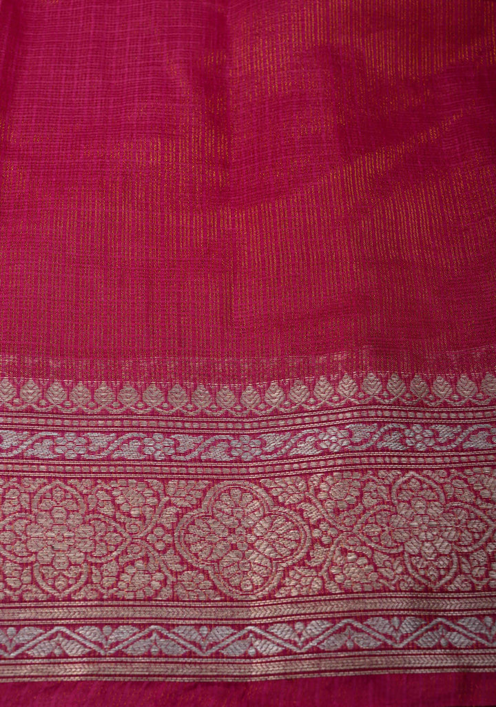 Pink Kota Doria Tissue Cotton Saree with Sona Rupa Zari Border