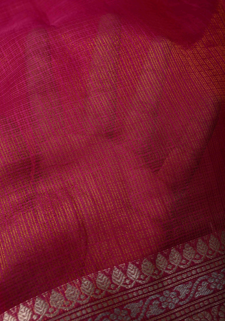 Pink Kota Doria Tissue Cotton Saree with Sona Rupa Zari Border