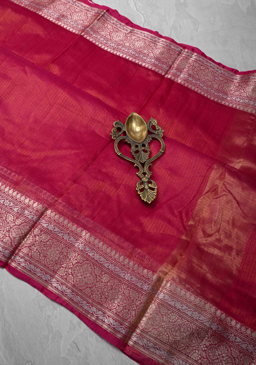 Pink Kota Doria Tissue Cotton Saree with Sona Rupa Zari Border