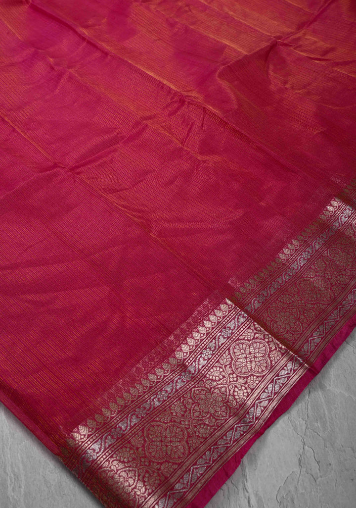 Pink Kota Doria Tissue Cotton Saree with Sona Rupa Zari Border