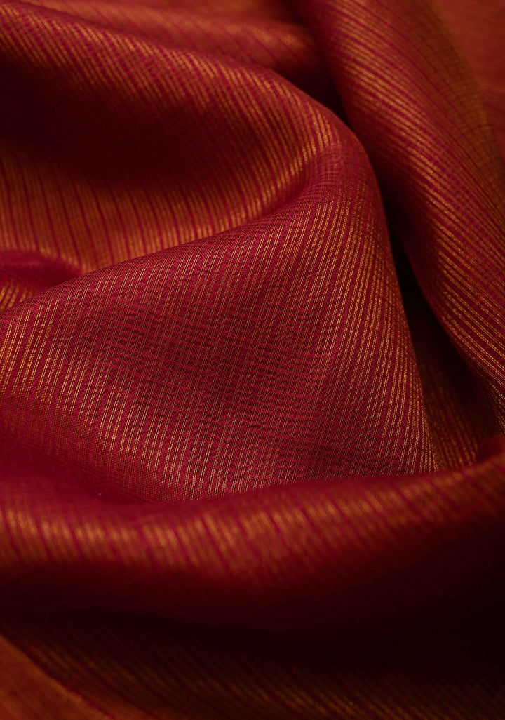 Maroon Kota Doria Tissue Cotton Saree with Sona Rupa Zari Border
