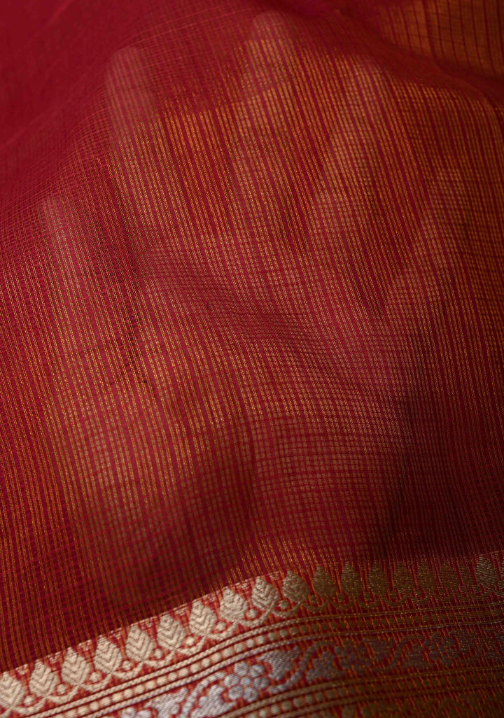Maroon Kota Doria Tissue Cotton Saree with Sona Rupa Zari Border