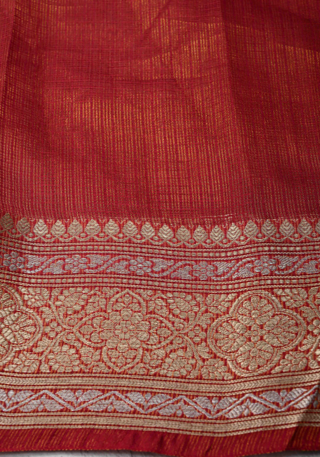 Maroon Kota Doria Tissue Cotton Saree with Sona Rupa Zari Border