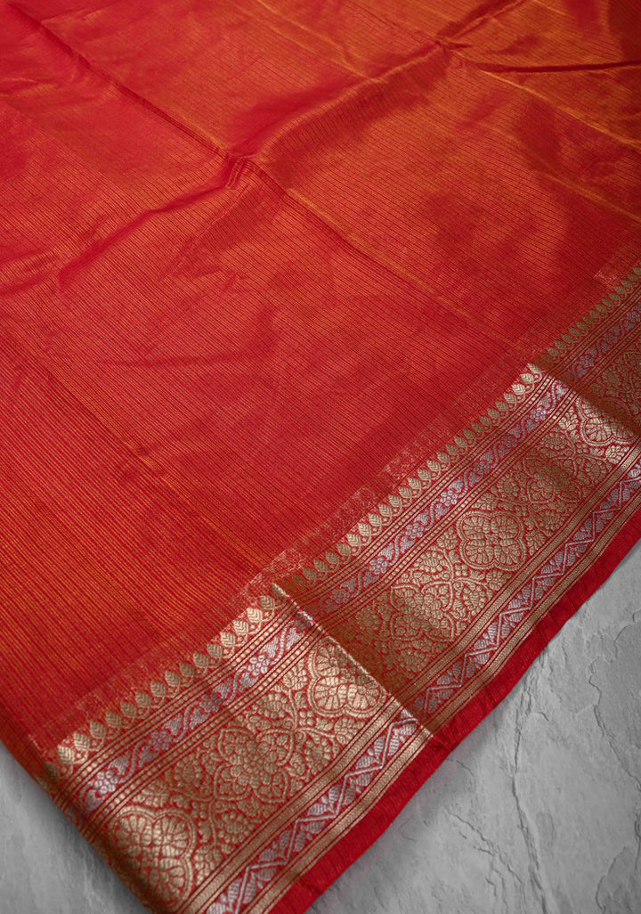 Red Kota Doria Tissue Cotton Saree with Sona Rupa Zari Border