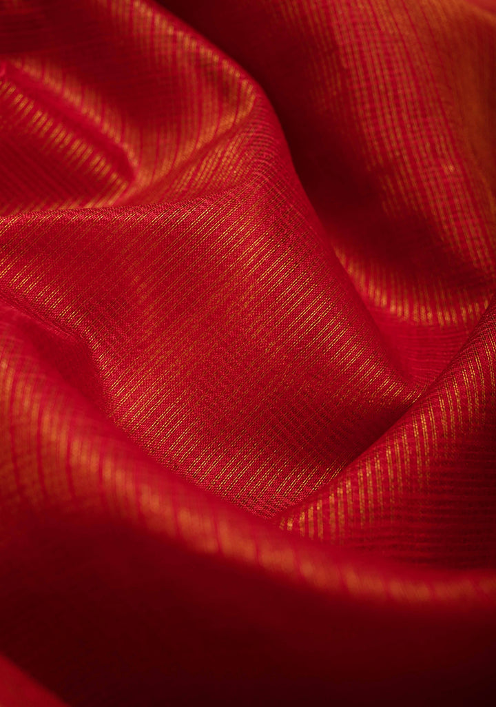 Red Kota Doria Tissue Cotton Saree with Sona Rupa Zari Border
