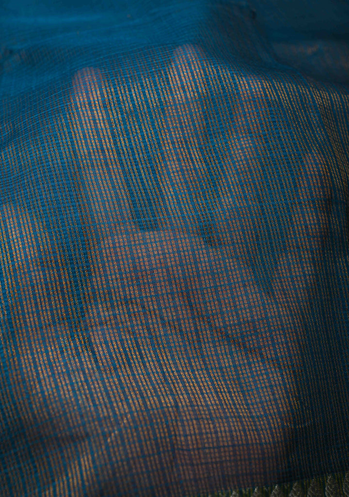Peacock Blue Kota Doria Tissue Cotton Saree with Sona Rupa Zari Border