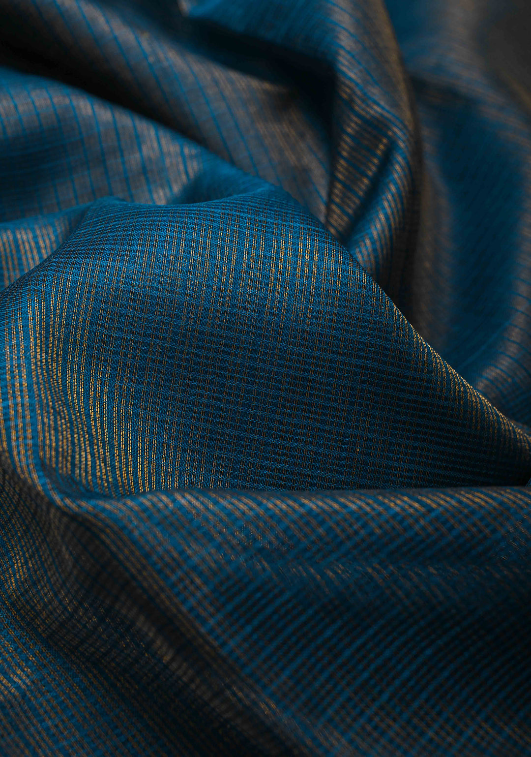 Peacock Blue Kota Doria Tissue Cotton Saree with Sona Rupa Zari Border