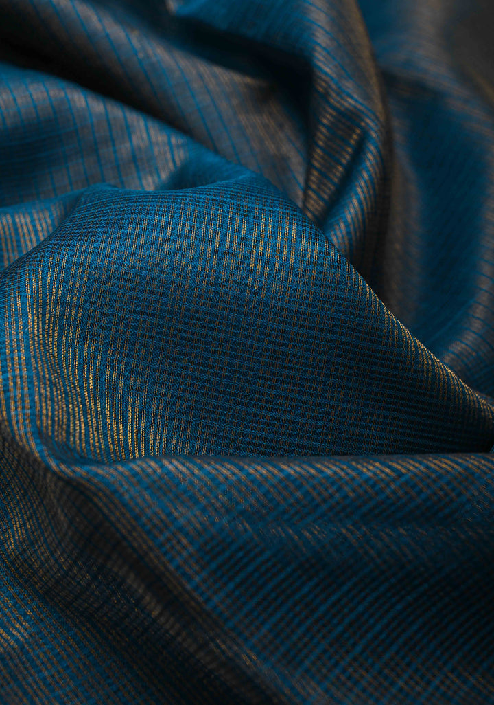 Peacock Blue Kota Doria Tissue Cotton Saree with Sona Rupa Zari Border