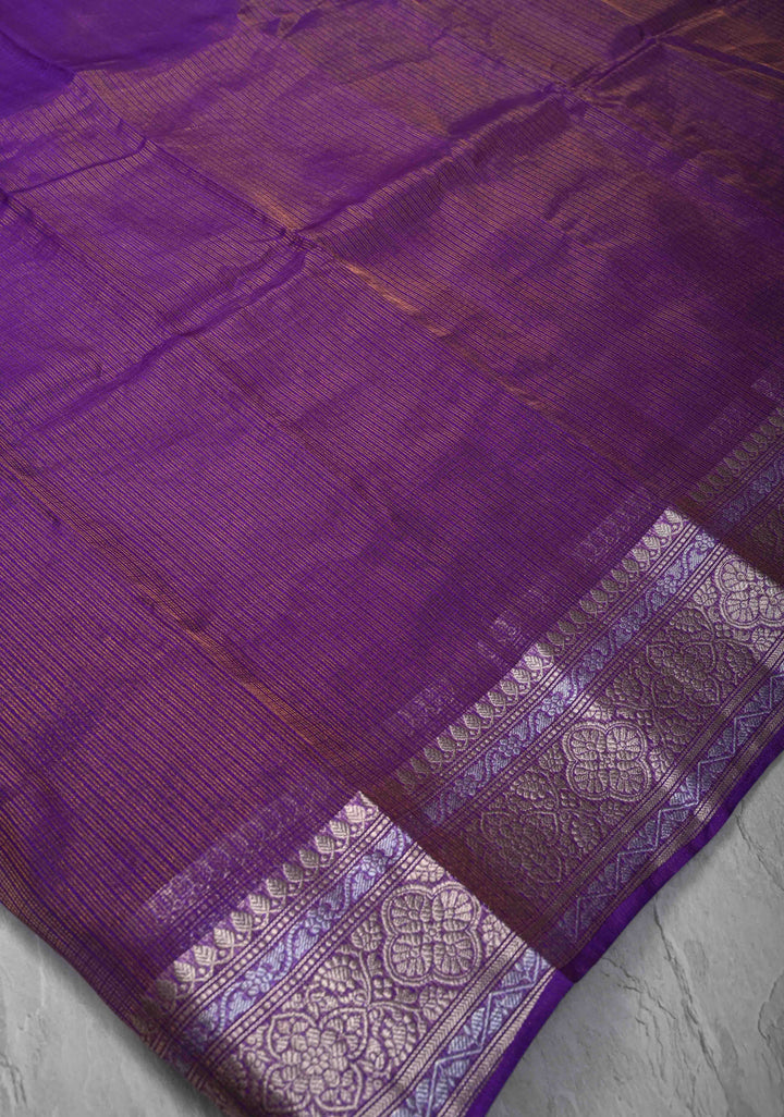 Purple Kota Doria Tissue Cotton Saree with Sona Rupa Zari Border