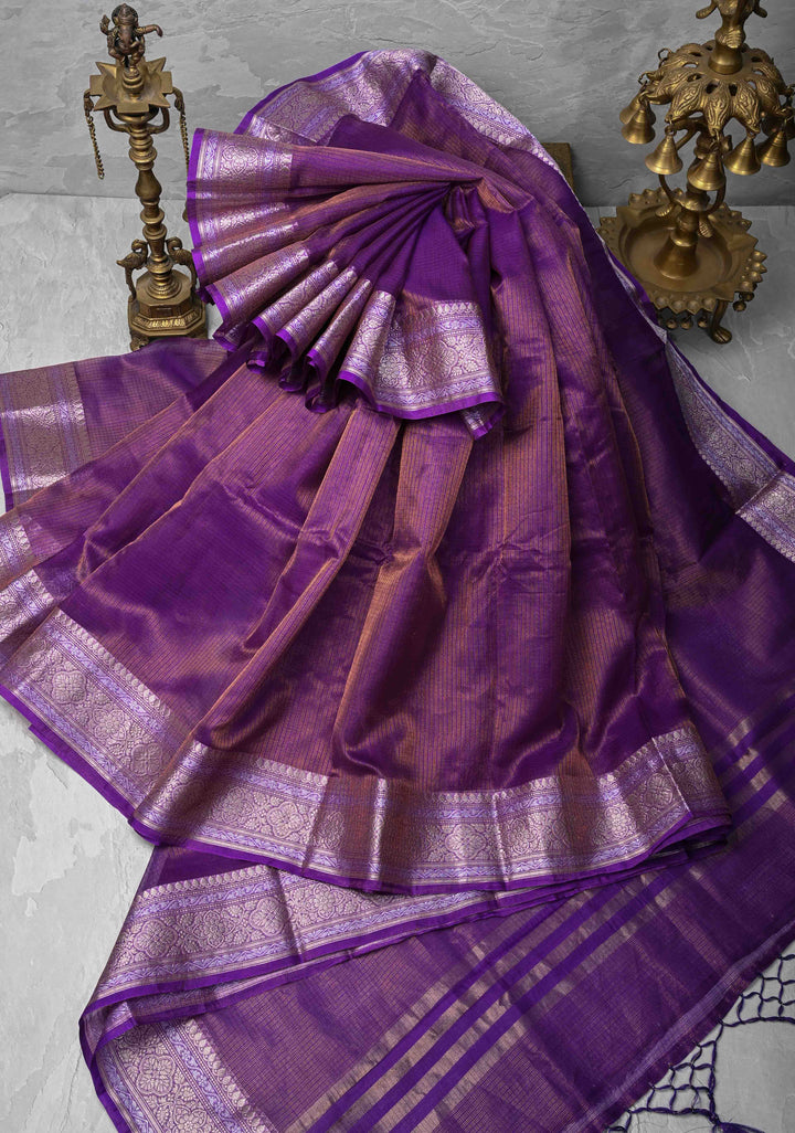 Purple Kota Doria Tissue Cotton Saree with Sona Rupa Zari Border