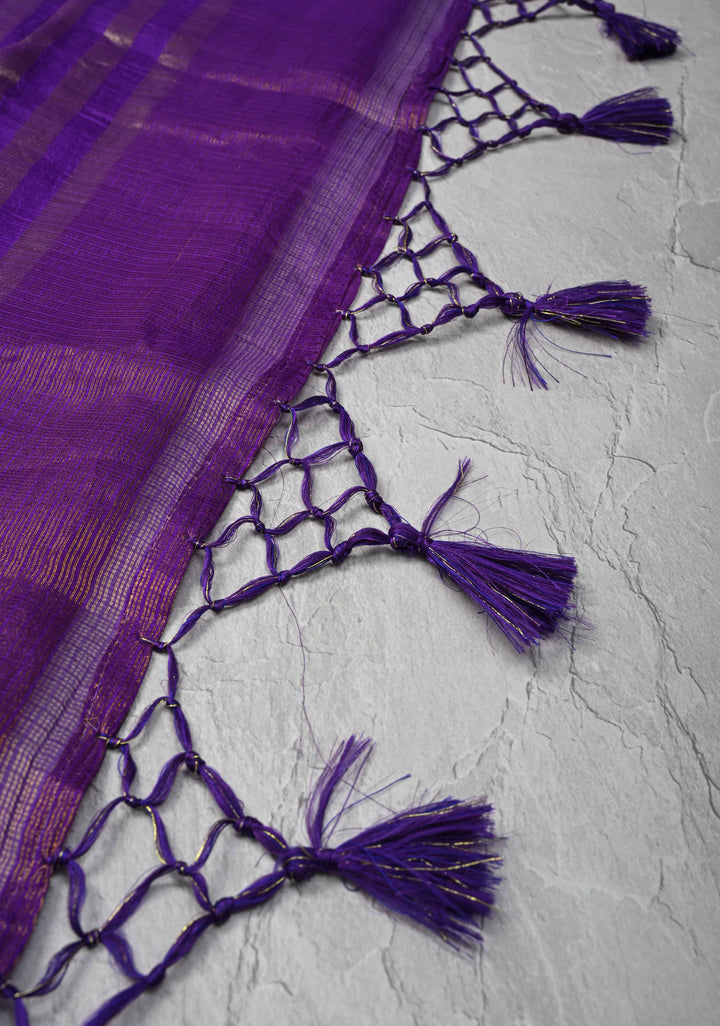 Purple Kota Doria Tissue Cotton Saree with Sona Rupa Zari Border