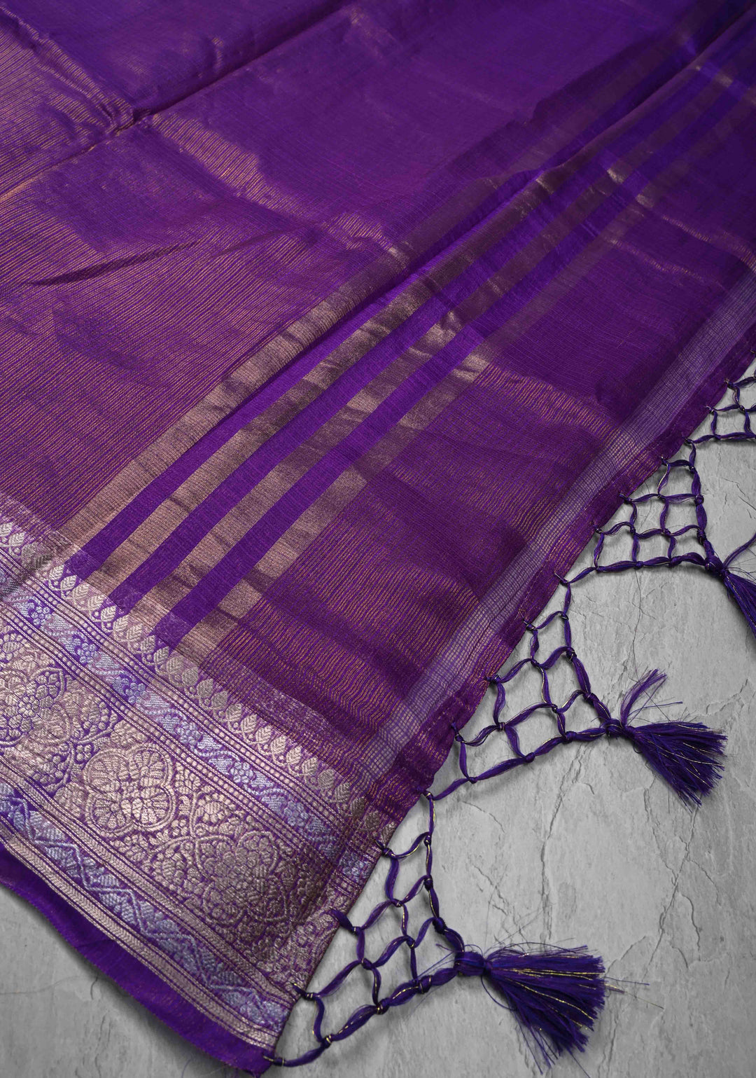 Purple Kota Doria Tissue Cotton Saree with Sona Rupa Zari Border