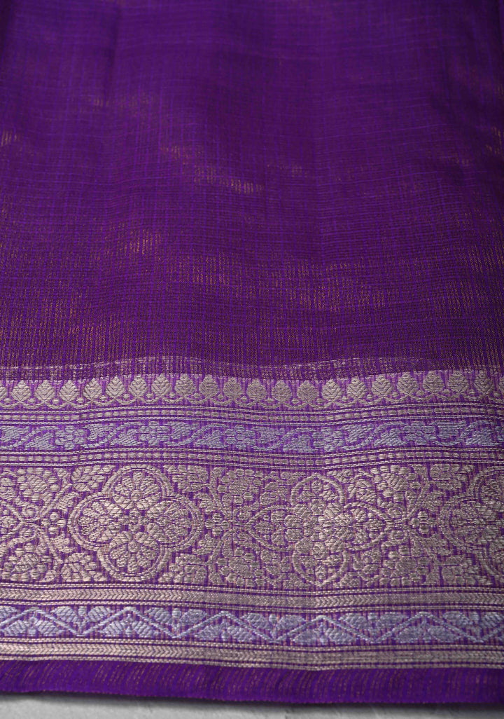Purple Kota Doria Tissue Cotton Saree with Sona Rupa Zari Border