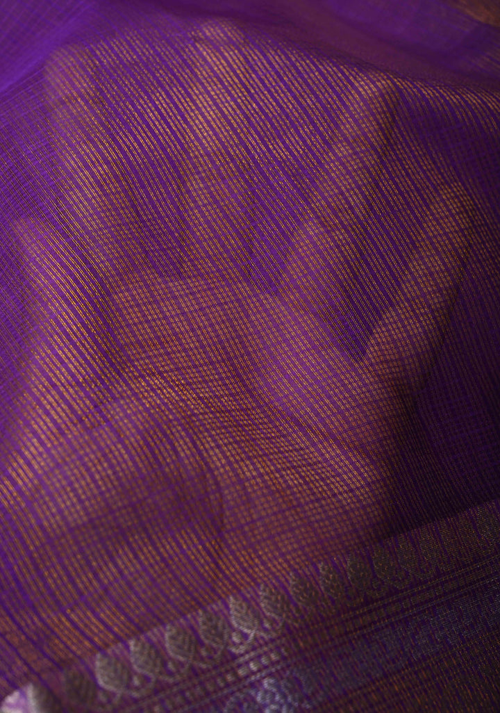 Purple Kota Doria Tissue Cotton Saree with Sona Rupa Zari Border