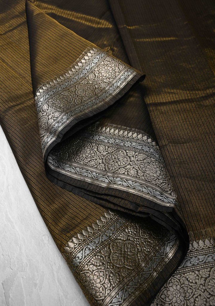 Black Kota Doria Tissue Cotton Saree with Sona Rupa Zari Border