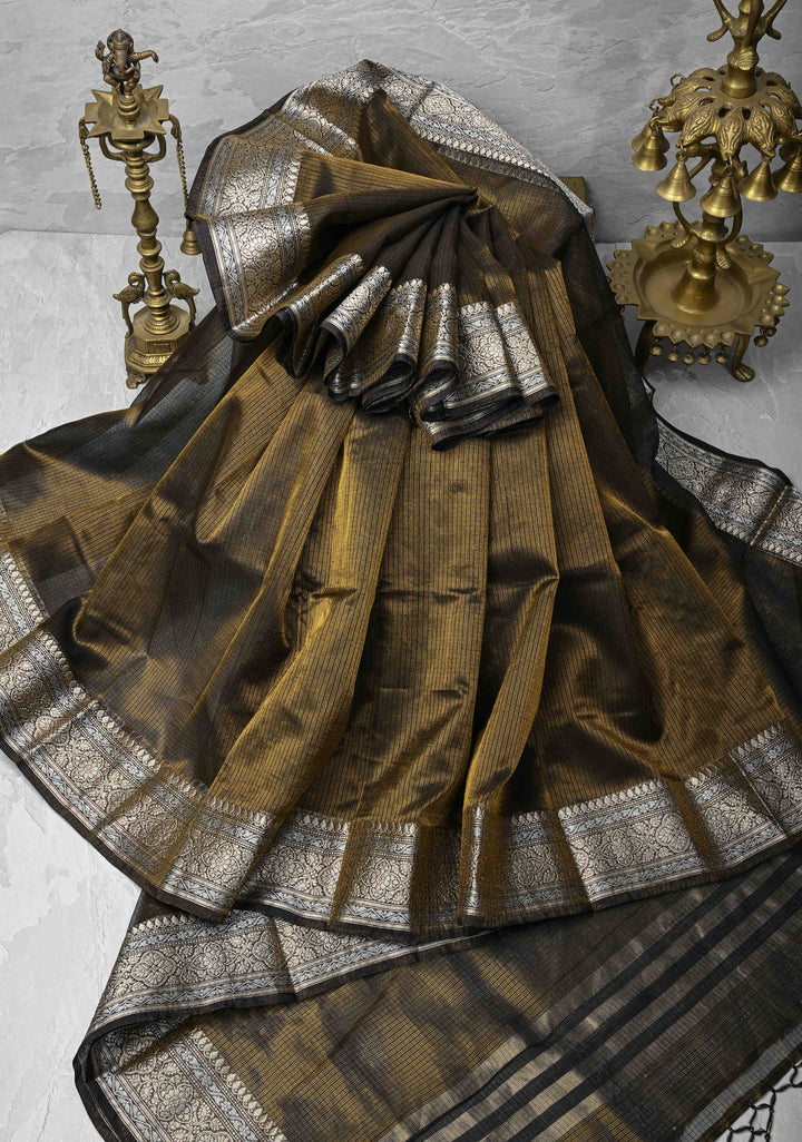 Black Kota Doria Tissue Cotton Saree with Sona Rupa Zari Border