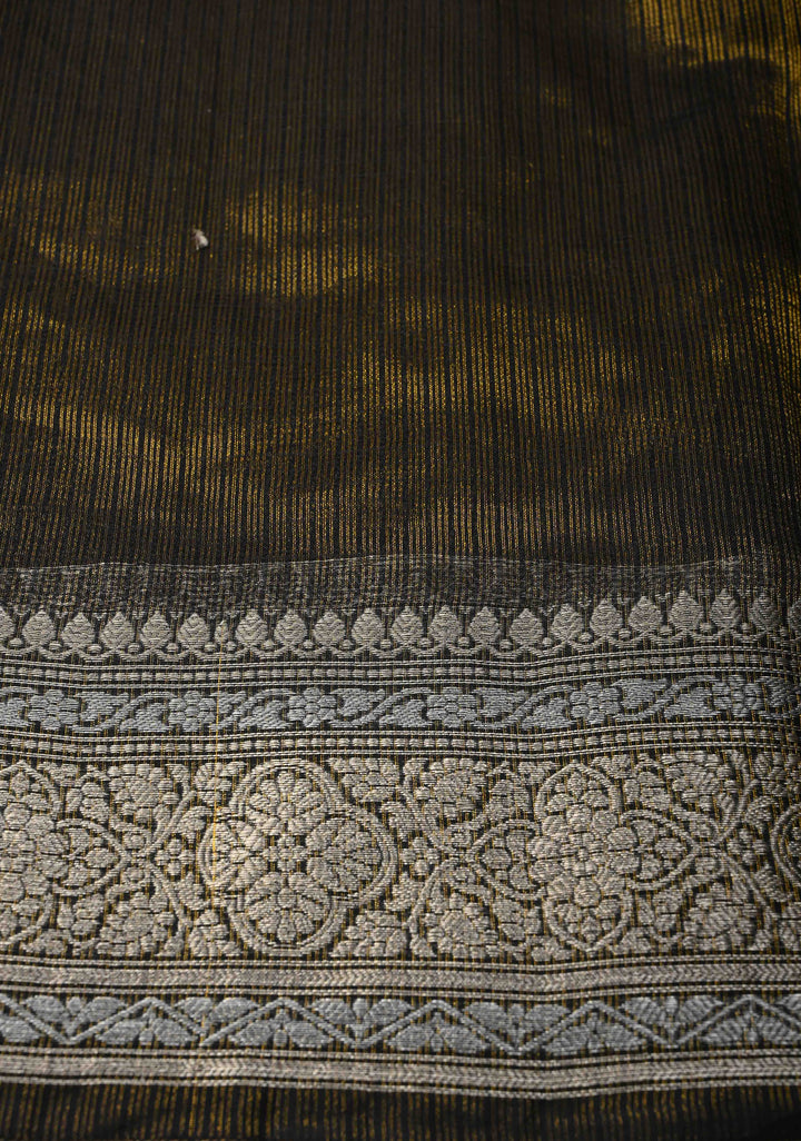 Black Kota Doria Tissue Cotton Saree with Sona Rupa Zari Border
