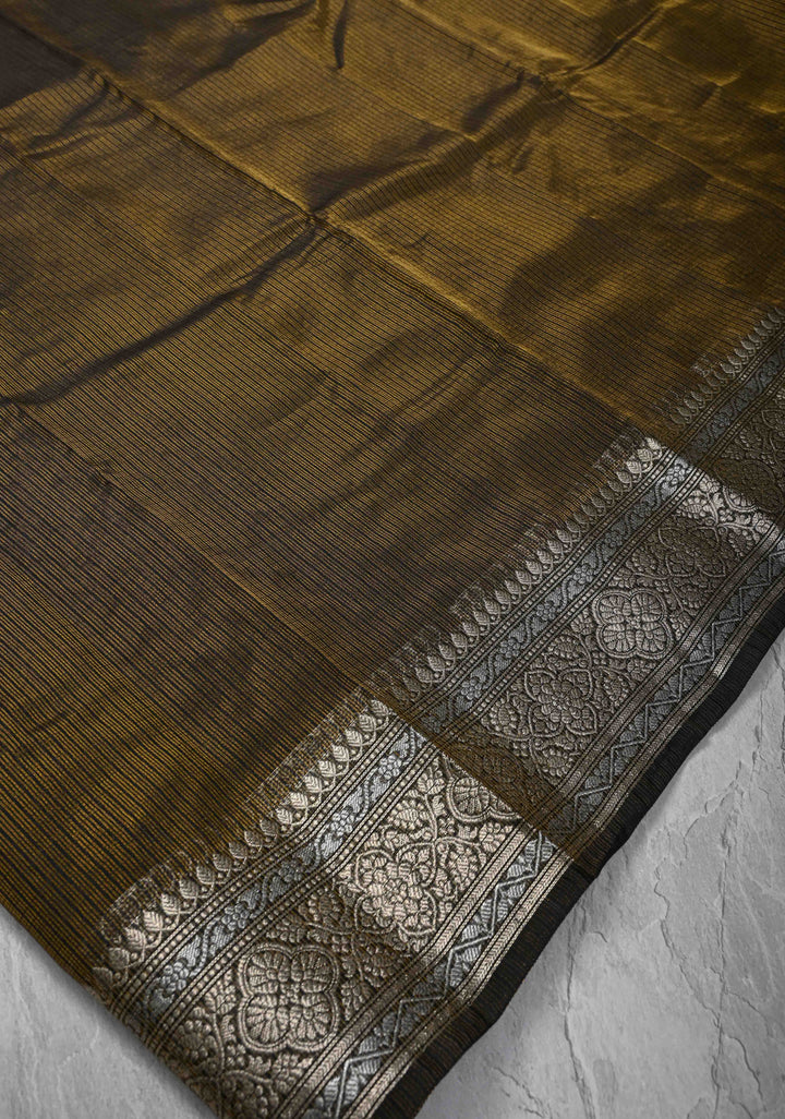 Black Kota Doria Tissue Cotton Saree with Sona Rupa Zari Border