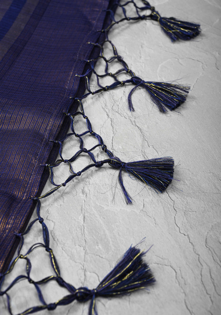Dark Sapphire Kota Doria Tissue Cotton Saree with Sona Rupa Zari Border