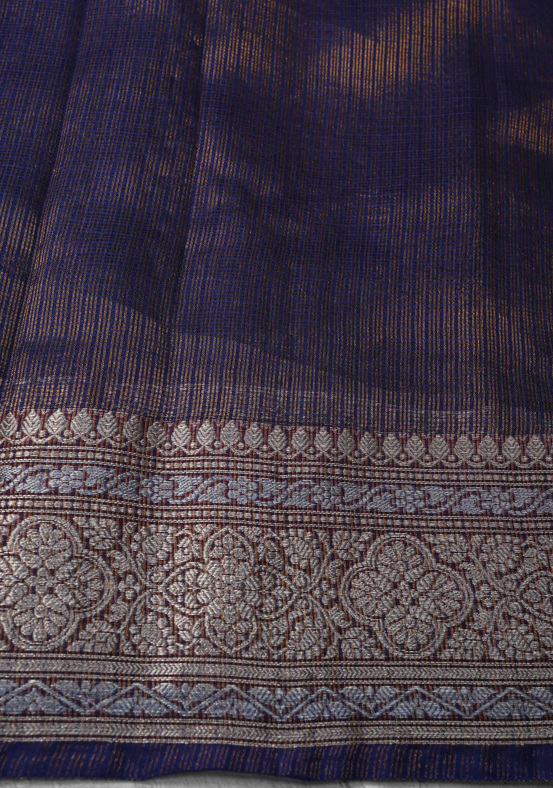 Dark Sapphire Kota Doria Tissue Cotton Saree with Sona Rupa Zari Border