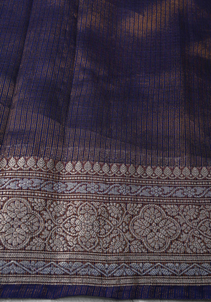 Dark Sapphire Kota Doria Tissue Cotton Saree with Sona Rupa Zari Border