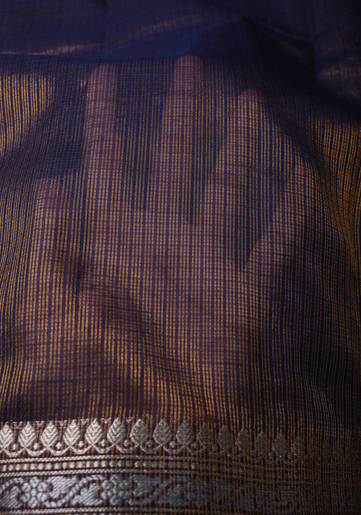 Dark Sapphire Kota Doria Tissue Cotton Saree with Sona Rupa Zari Border