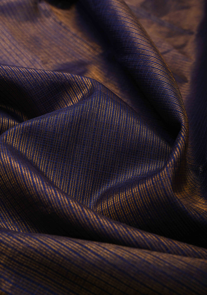 Dark Sapphire Kota Doria Tissue Cotton Saree with Sona Rupa Zari Border
