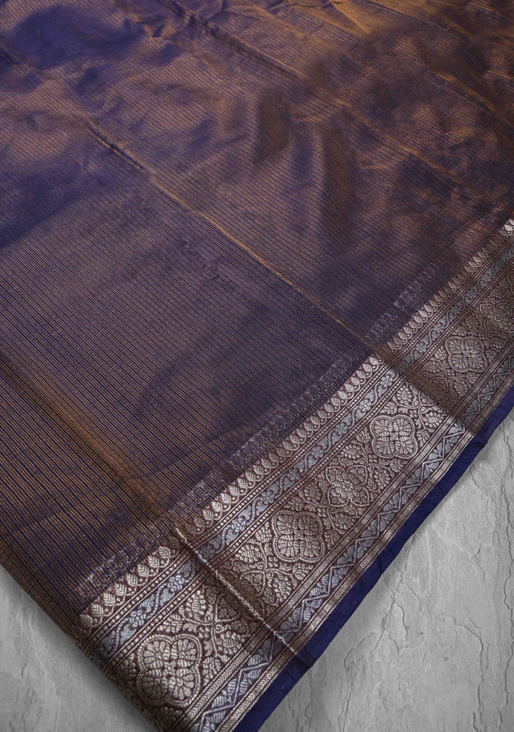 Dark Sapphire Kota Doria Tissue Cotton Saree with Sona Rupa Zari Border