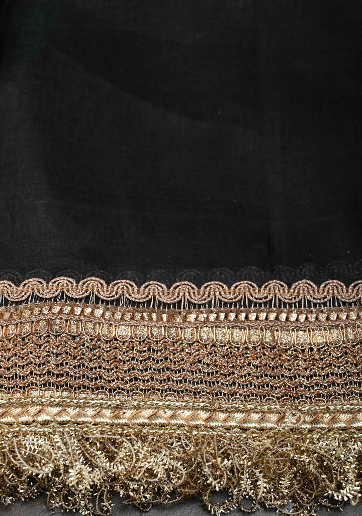 Black Organza Silk Saree with Sona Rupa Zari Buttas and Fancy Lace Trim Border | SILK MARK CERTIFIED