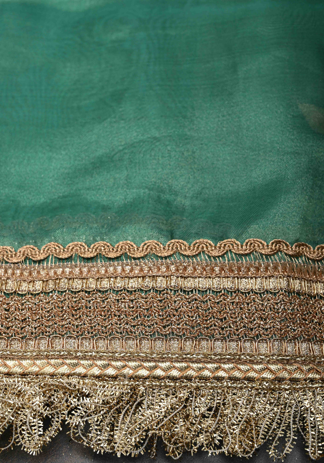Sea Green Banarasi Pure Tissue Silk Saree with Sona Rupa Zari Buttas and Fancy Lace Trim Border | SILK MARK CERTIFIED