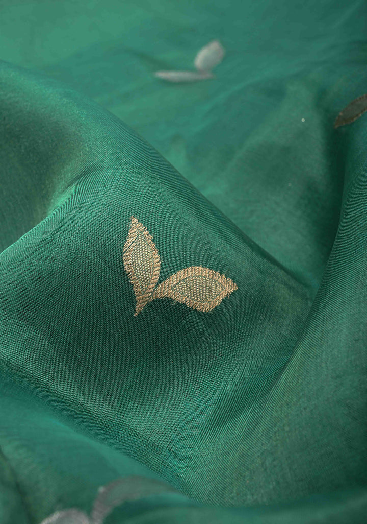 Sea Green Banarasi Pure Tissue Silk Saree with Sona Rupa Zari Buttas and Fancy Lace Trim Border | SILK MARK CERTIFIED