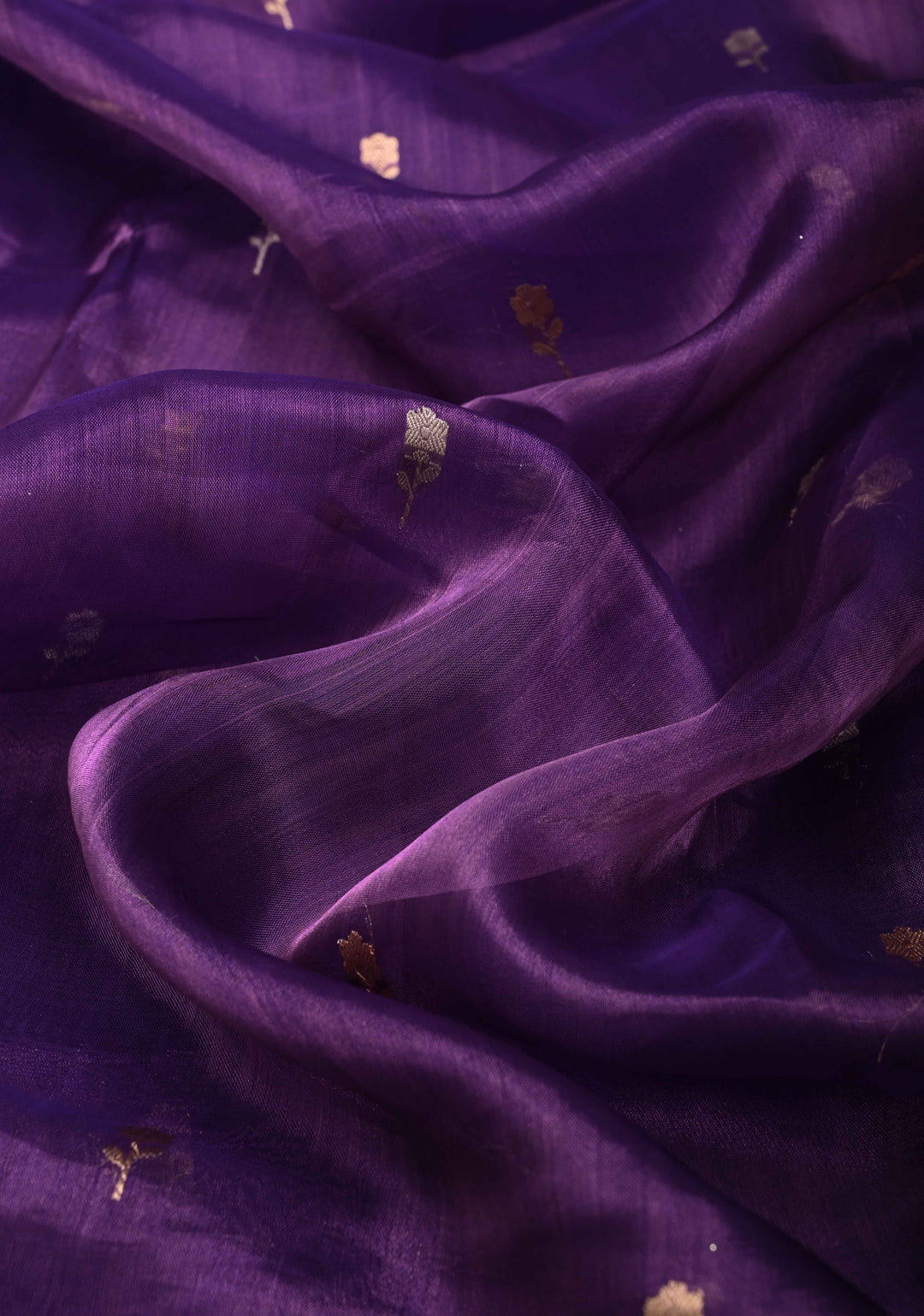 Purple Banarasi Pure Tissue Silk Saree with Sona Rupa Zari Buttas and Fancy Lace Trim Border | SILK MARK CERTIFIED