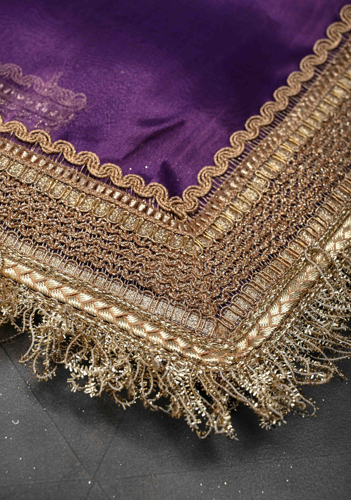 Purple Banarasi Pure Tissue Silk Saree with Sona Rupa Zari Buttas and Fancy Lace Trim Border | SILK MARK CERTIFIED