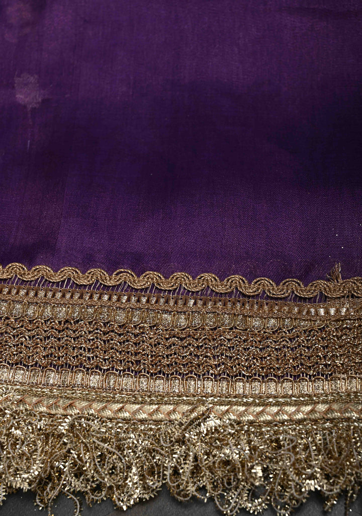 Purple Banarasi Pure Tissue Silk Saree with Sona Rupa Zari Buttas and Fancy Lace Trim Border | SILK MARK CERTIFIED
