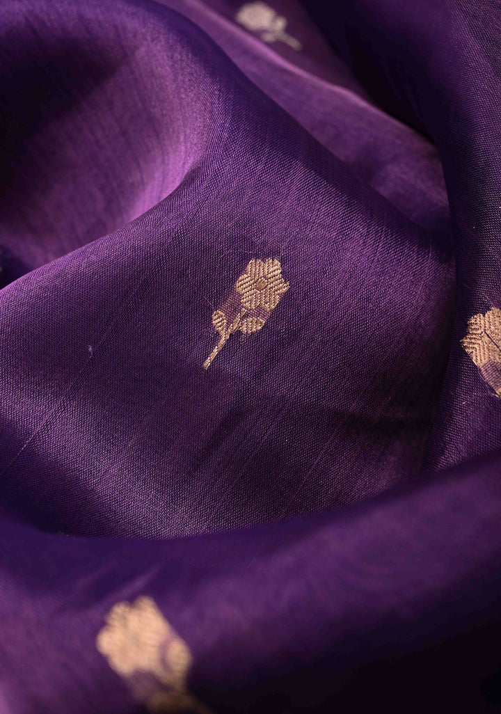 Purple Banarasi Pure Tissue Silk Saree with Sona Rupa Zari Buttas and Fancy Lace Trim Border | SILK MARK CERTIFIED