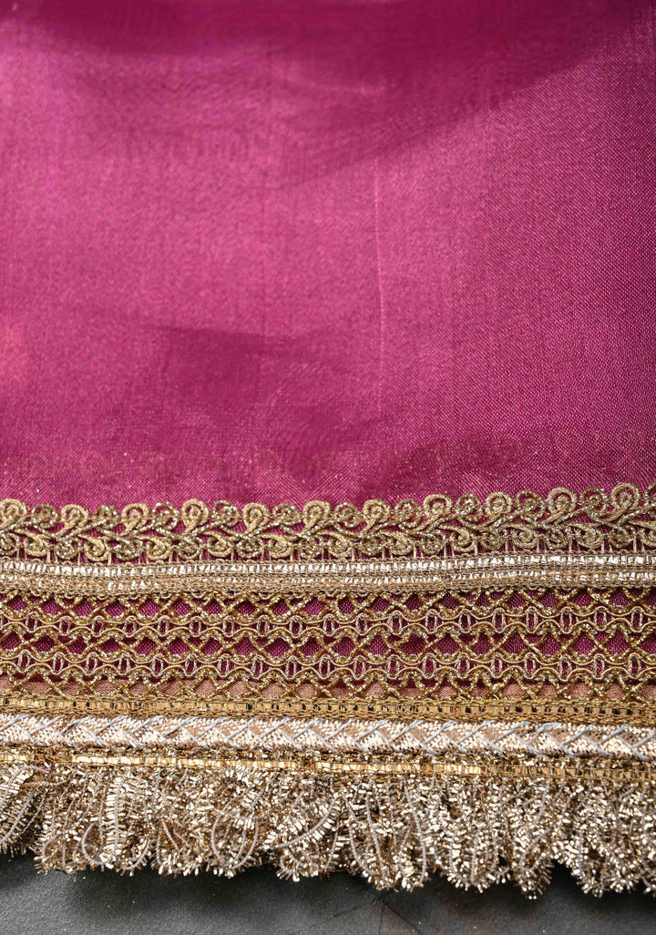 Bashful Pink Organza Tissue Silk Saree with Sona Rupa Zari Buttas and Fancy Lace Trim Border | SILK MARK CERTIFIED