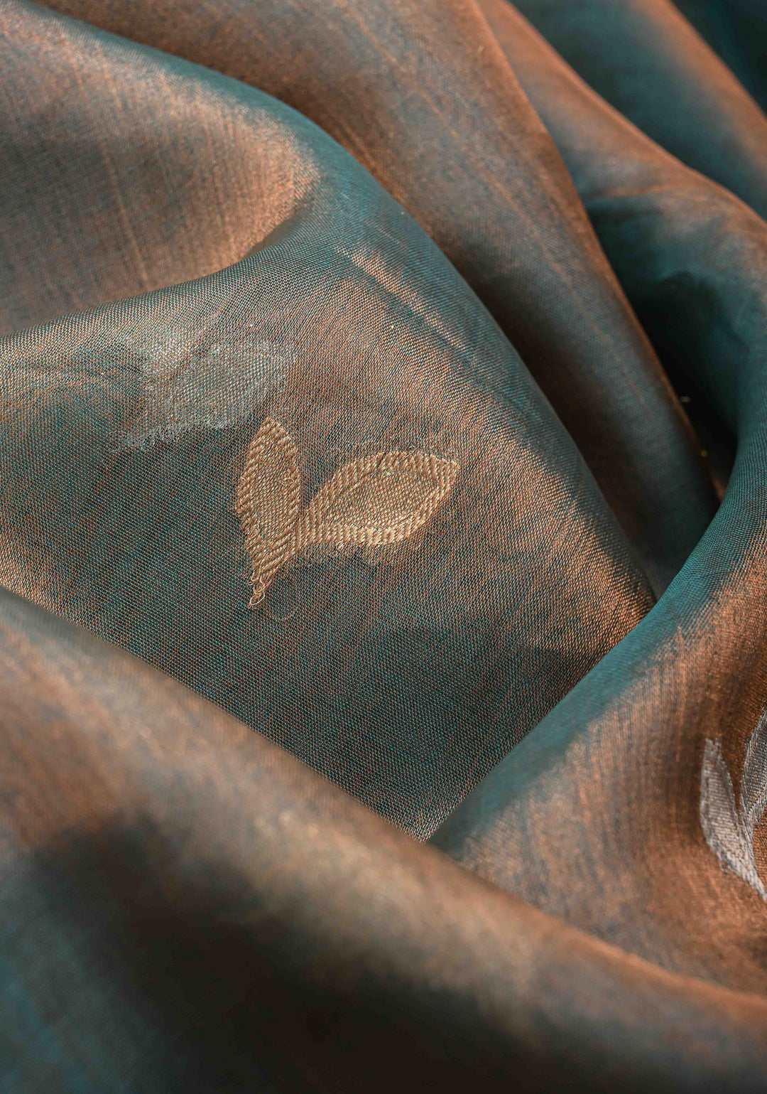 Blue Dual Tone Organza Tissue Silk Saree with Sona Rupa Zari Buttas and Fancy Lace Trim Border | SILK MARK CERTIFIED