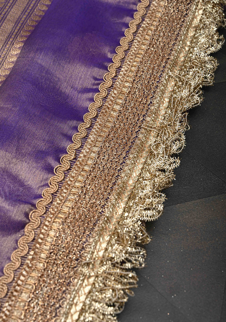 Purple Dual tone Banarasi Pure Tissue Silk Saree with Sona Rupa Zari Buttas and Fancy Lace Trim Border | SILK MARK CERTIFIED