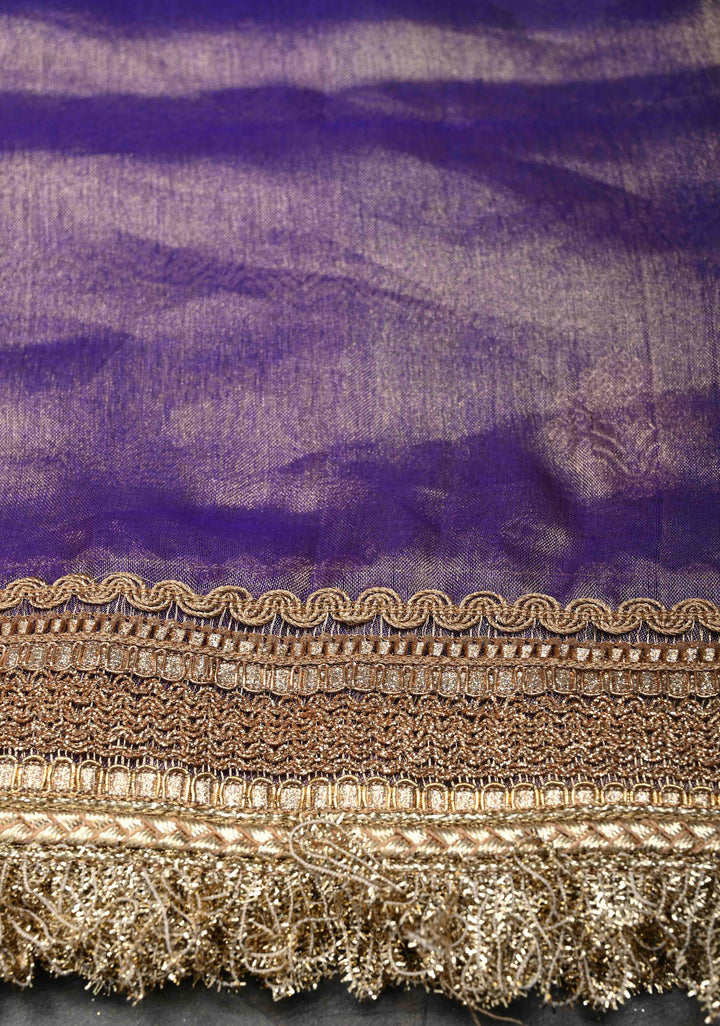Purple Dual tone Banarasi Pure Tissue Silk Saree with Sona Rupa Zari Buttas and Fancy Lace Trim Border | SILK MARK CERTIFIED