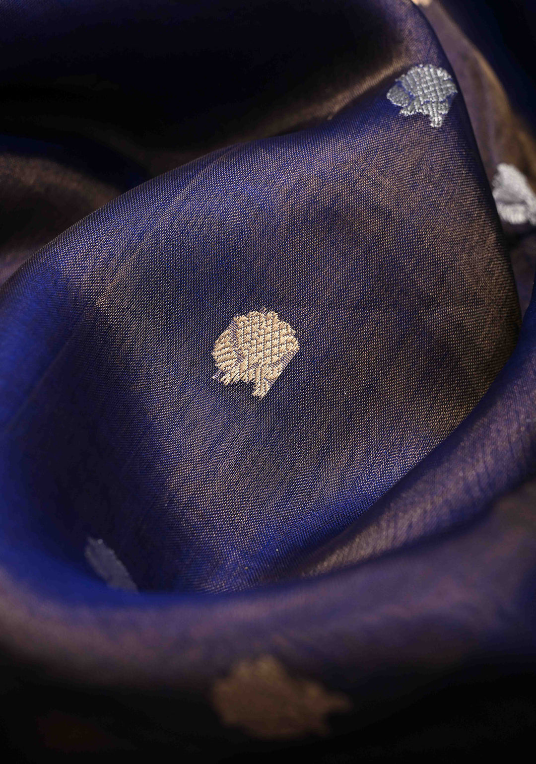 Blue Dual tone Organza Tissue Silk Saree with Sona Rupa Zari Buttas and Fancy Lace Trim Border | SILK MARK CERTIFIED