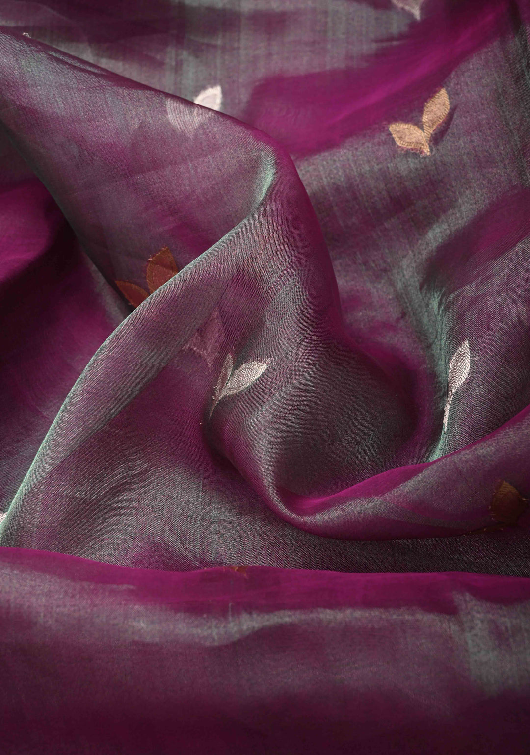Purple Dual Tone Organza Tissue Silk Saree with Sona Rupa Buttas and Fancy Lace Trim Border | SILK MARK CERTIFIED