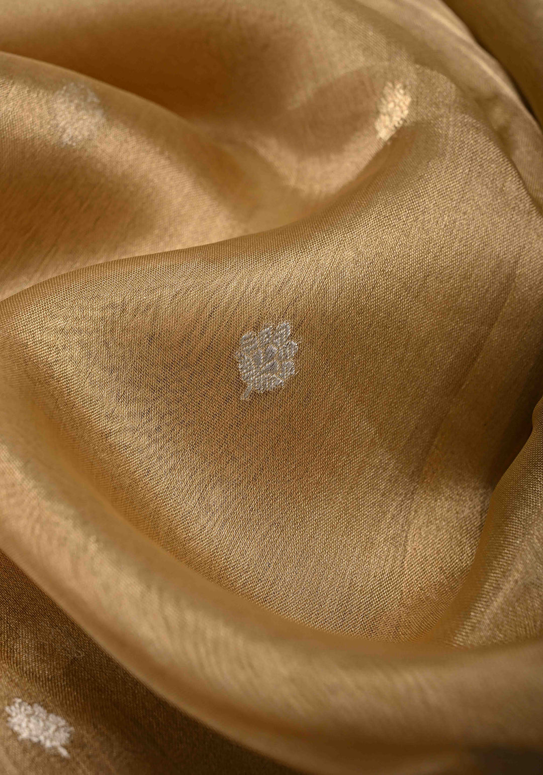 Beige-Gold Banarasi Pure Tissue Silk Saree with Sona Rupa Zari Buttas and Lace Trim Border | SILK MARK CERTIFIED