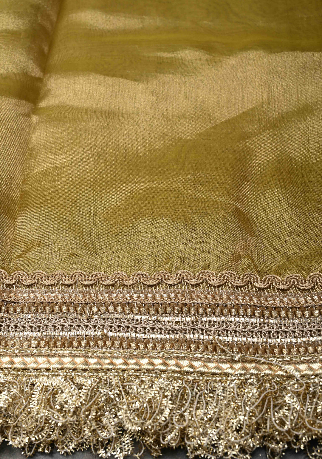 Gold Banarasi Pure Tissue Silk Saree with Sona Rupa Zari Buttas and Fancy Lace Border | SILK MARK CERTIFIED