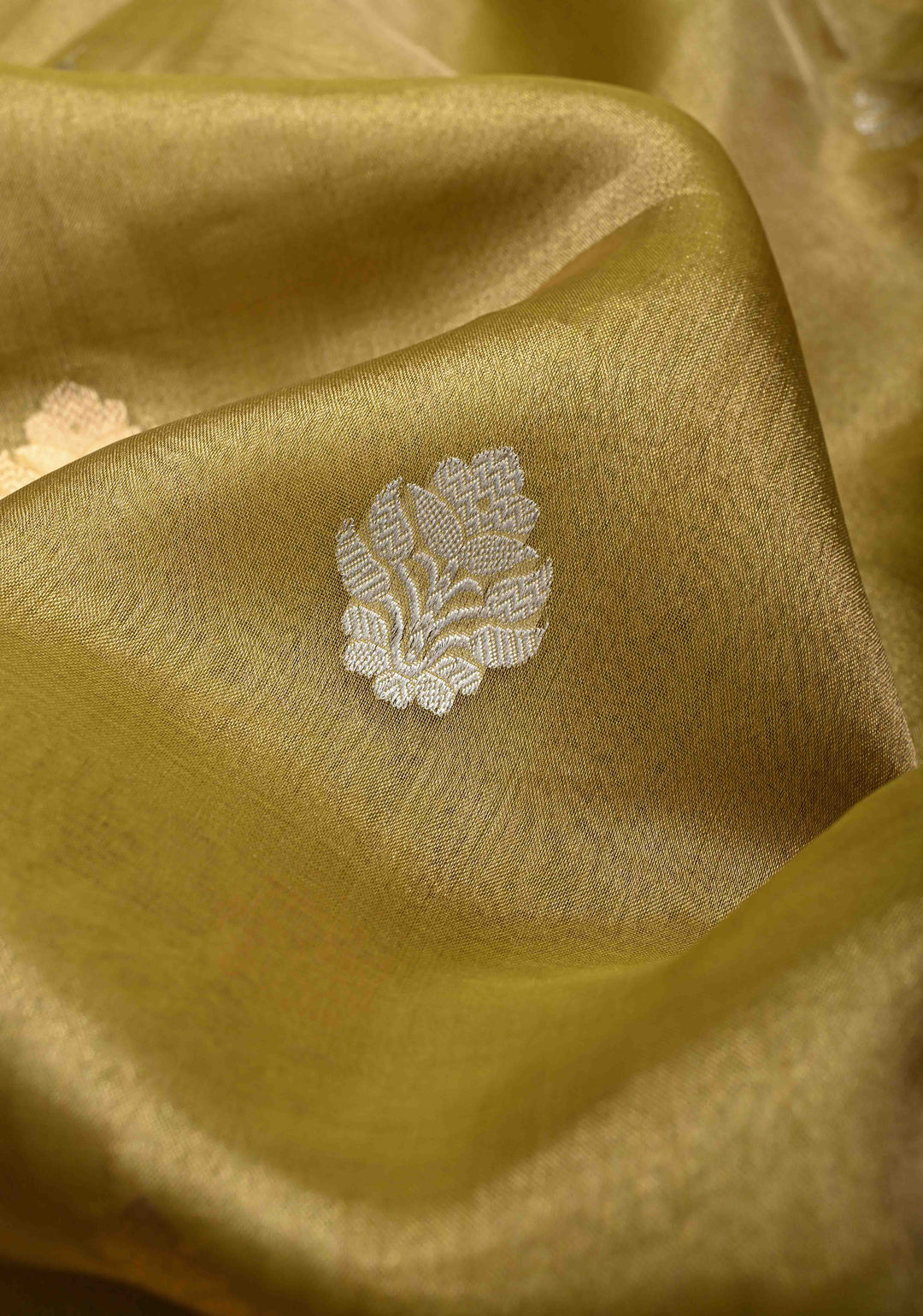 Gold Banarasi Pure Tissue Silk Saree with Sona Rupa Zari Buttas and Fancy Lace Border | SILK MARK CERTIFIED