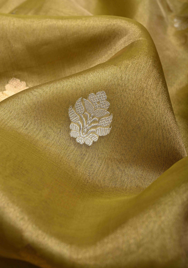 Gold Banarasi Pure Tissue Silk Saree with Sona Rupa Zari Buttas and Fancy Lace Border | SILK MARK CERTIFIED