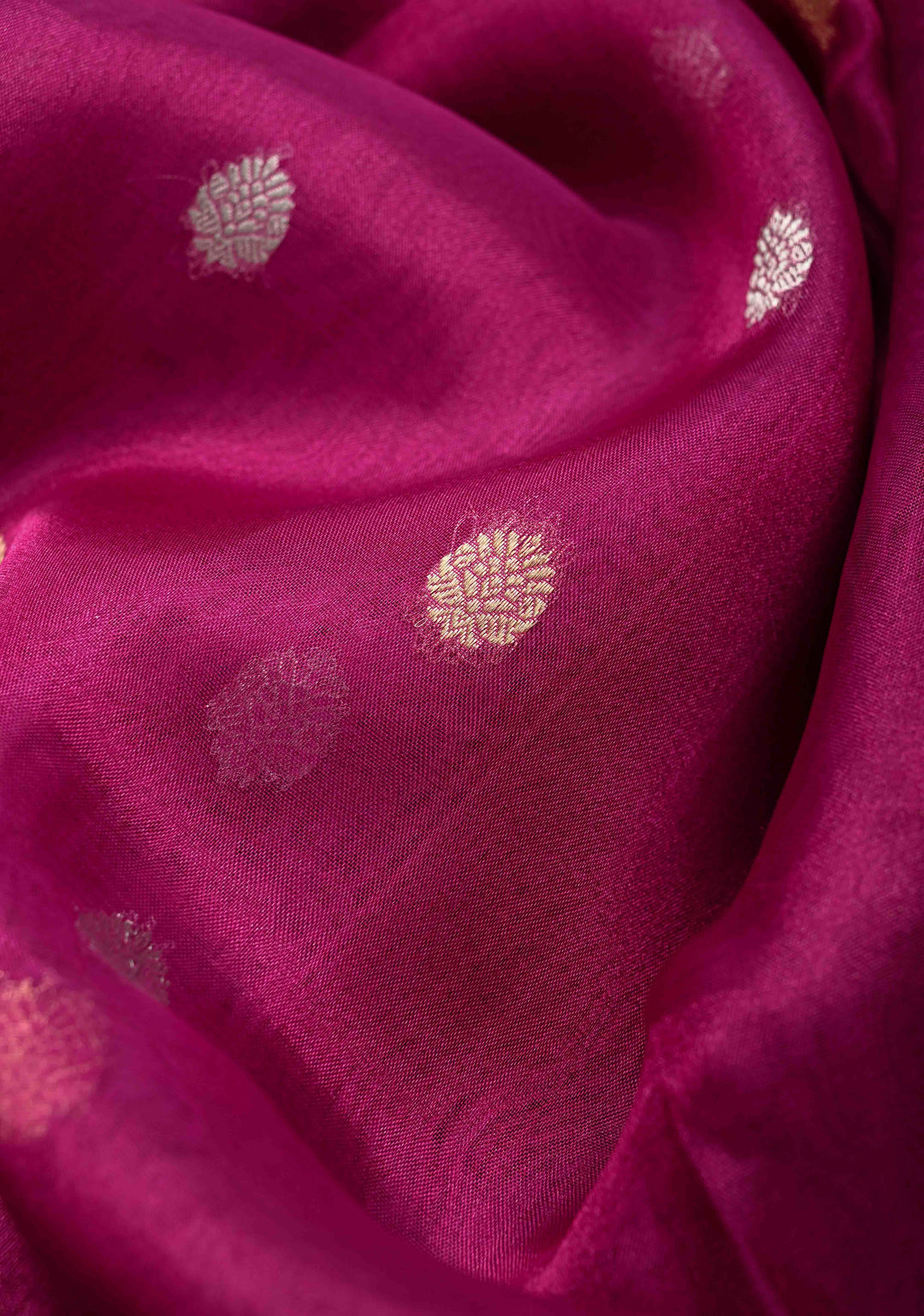 Raspberry Banarasi Pure Tissue Silk Saree with Sona Rupa Zari Buttas and Fancy Lace Trim Border | SILK MARK CERTIFIED